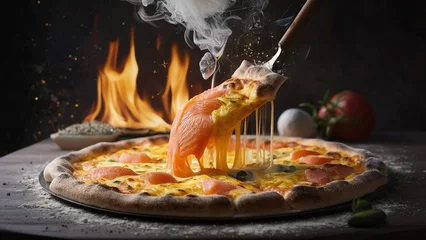 Foto op Plexiglas delicious italian pizza on the table, slice of pizza © urra