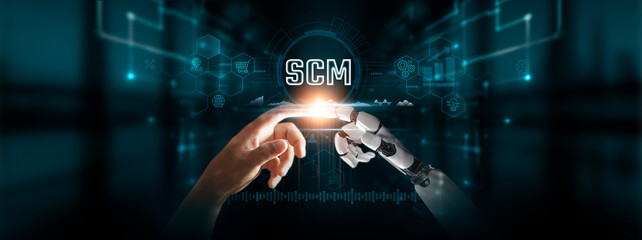 SCM: Hands of Robot and Human Touch Supply Chain Management of Global Networking, Logistics...