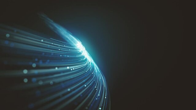 Abstract Swirling And Flowing Lines Background/ Animation of an abstract technology background with waving light particles and depth of field blur