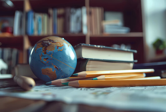 globe and pencils on desk