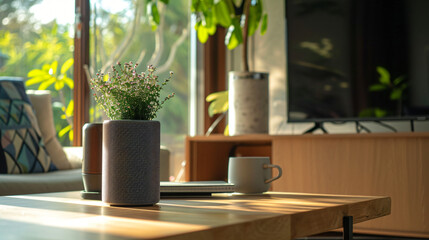 An innovative smart home speaker blending with modern decor.
