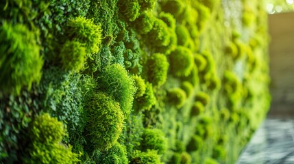 Incorporate a wall panel covered in lush green moss into your workspace, creating a vibrant and...