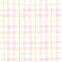 Gold Pink Plaid Hand Drawn Background Overlay