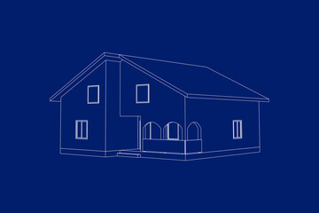 Vector perspective of luxury modern house exterior. 3D  model of cottage. Vector blueprint.