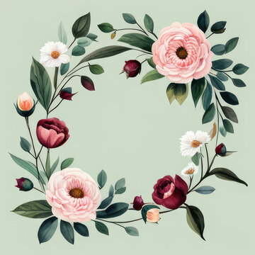 flowery design with pink and white flowers and green leaves