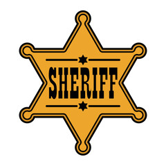 sheriff badge star, emblem of a golden six pointed star with the inscription Sheriff, color vector illustration