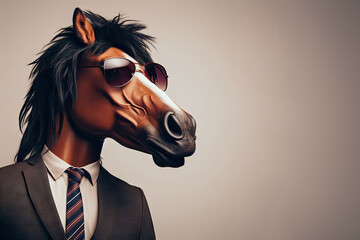 horse wearing sunglasses and a tie