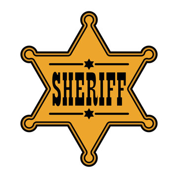 sheriff badge star, emblem of a golden six pointed star with the inscription Sheriff, color vector illustration