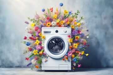 colorful, flowery washer is displayed on a wall - obrazy, fototapety, plakaty