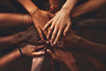 United in Diversity: Multiracial Hands Together in a Symbol of Unity and Solidarity