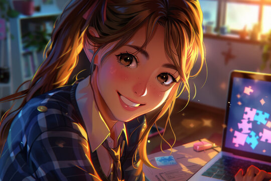 A close-up image of a beautiful girl in a school uniform