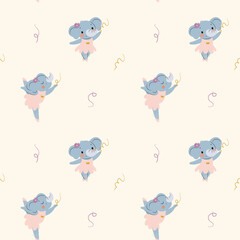 Pattern with Elephant Ballerina character. Perfect for fabric, wallpaper, wrapping paper, scrapbooking projects.