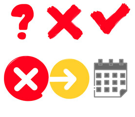Obraz premium Voting buttons. Red, green, right, wrong. can, can't, yes, no, flat, line, black, accept, reject, flag, false, true, mark. absence, close, approve. Interactive concept. 
