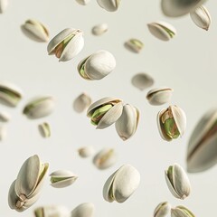 Giant pistachios floating in the white background
