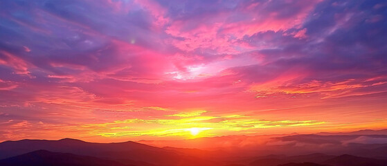 Naklejka na ściany i meble Vibrant hues of pink, orange, and yellow paint the sky during a breathtaking sunrise scene.