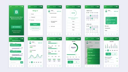 Fotobehang Set of UI, UX, GUI screens Banking app flat design template for mobile apps, responsive website wireframes. Web design UI kit. Banking Dashboard.  © DESIGNER_WR