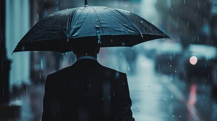 man in a suit in a cemetery with an umbrella and a drizzle in high RESOLUTION - obrazy, fototapety, plakaty