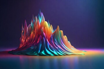 Technicolor 3D abstract colorful montain. Technicolor and Holographic background.. Abstract mountain glowing on a dark stage