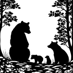 Bear family wild animal silhouettes on the white background. Grizzly bear,  polar bear, California bear
 silhouette, flat vector icon for animal wildlife apps and websites