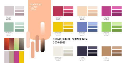 Fashion colors and gradients trend Winter Spring 2024 2025. Color palette forecast of the future color trend. Stock vector palette of shade