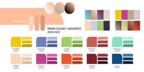 Fashion colors and gradients trend Winter Spring 2024 2025. Color palette forecast of the future color trend. Stock vector palette of shade