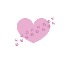 Pink cute heart with doodle paw prints - 767375417