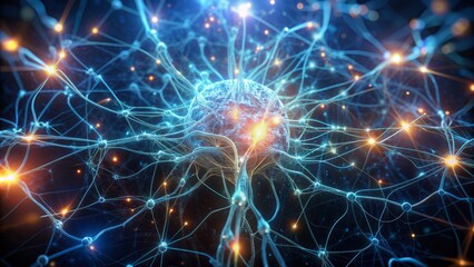 Network of glowing neurons forming the human brain.	
