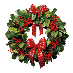 christmas wreath with red ribbon