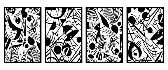 Set of 4 Abstract black and white pattern. For use in graphics. Minimalist illustration for printing on wall decorations