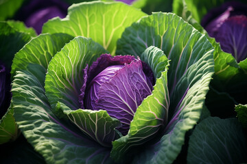 Obraz premium Vibrant Ornamental Cabbages: A Symphony of Purple and Green
