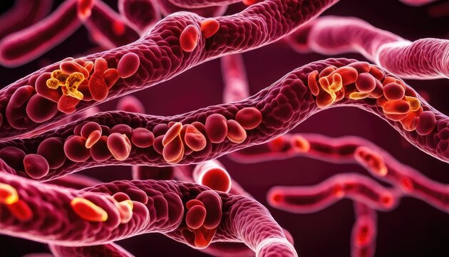 Microscopic red blood cells or parasites in bloodstream or blood flow causing illnessess and healthcare problems