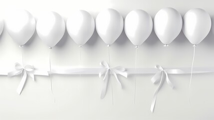 Photo-realistic mockup showcasing white balloons suspended against a clean white background, embellished with a delicate ribbon.