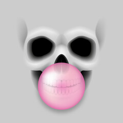 Funny design of skull with bubble gum.