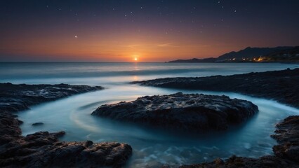Obraz premium Island and sea at sunset