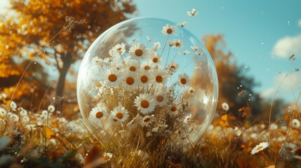 balloons filled with flowers and daisies