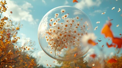balloons filled with flowers and daisies