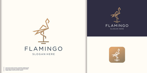 geometric line flamingo logo inspirations. flamingo logo vector line, outline mono line icon illustration - obrazy, fototapety, plakaty