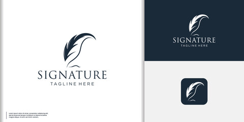 Luxury abstract feather pen logo design. Elegance feather simple shape concept inspiration.