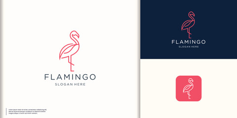 minimalist line flamingo pink logo design vector inspiration © ulhaq_std