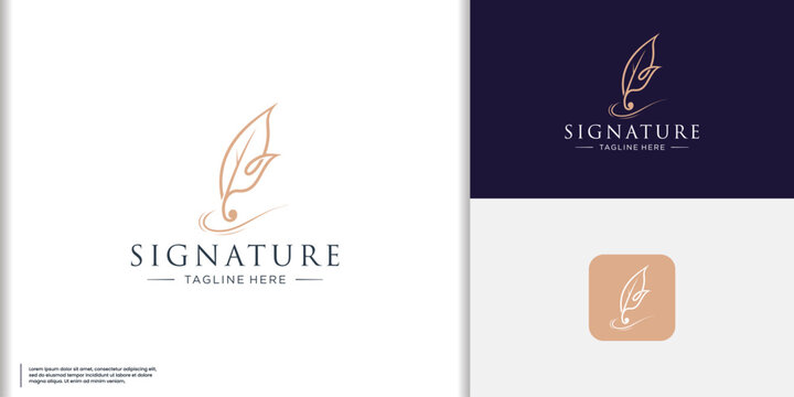 minimalist line Feather quill pen author logo design. icon classic stationery illustration