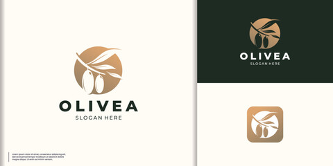 silhouette Olive logo in circle shape concept. olive branch icon nature beauty and health - obrazy, fototapety, plakaty