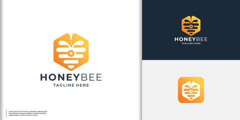 premium honeycomb logo design. inspiration honey bee modern concept with gradient color branding. - obrazy, fototapety, plakaty
