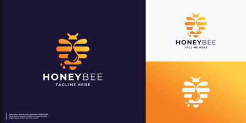 premium honey bee logo design. inspiration honey bee modern concept with gradient color branding. - obrazy, fototapety, plakaty