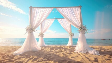 Fototapeta na wymiar Elegant beach wedding arch set up for a ceremony
