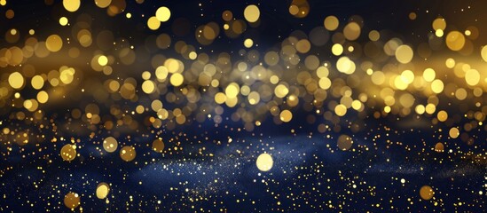 gold stars particles and sparkling on navy blue background - obrazy, fototapety, plakaty