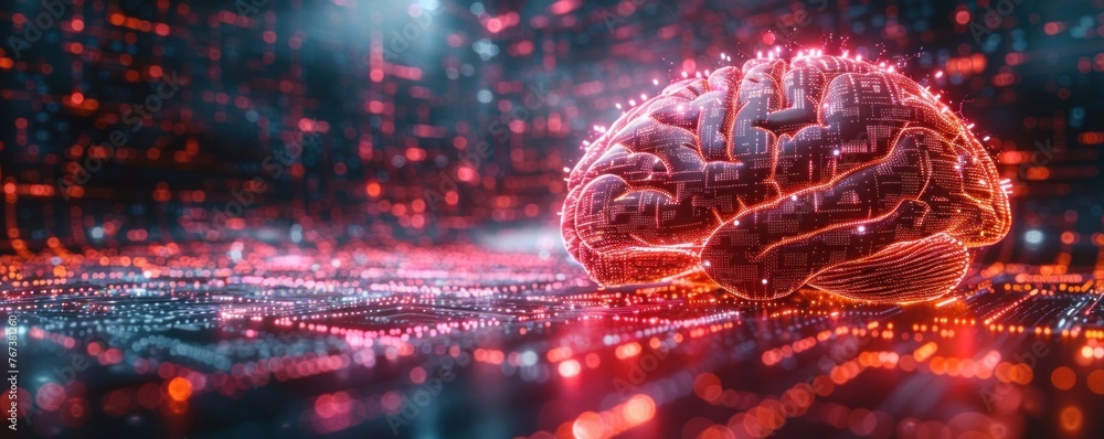 Poster digital brain integrated circuit board with intricate electronic pathways and advanced technology