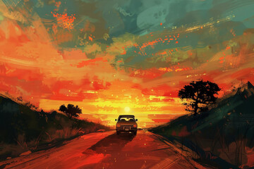Fototapeta premium Scenic Road Trip at Dusk