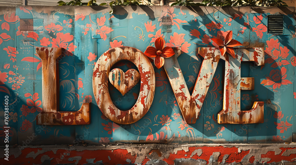 Poster a colorful background with the word love stands out in the image as a symbol of affection and admira