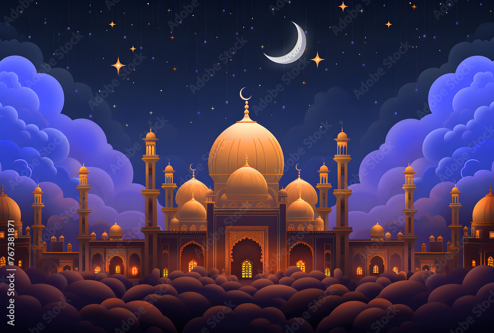 Canvas Prints illustration of a ramadan background with a mosque and star moon ornament.