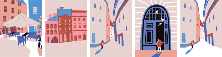 Naklejka premium Architecture landscape set. Banner travel trip. For social networks, advertising or logo Travel agency